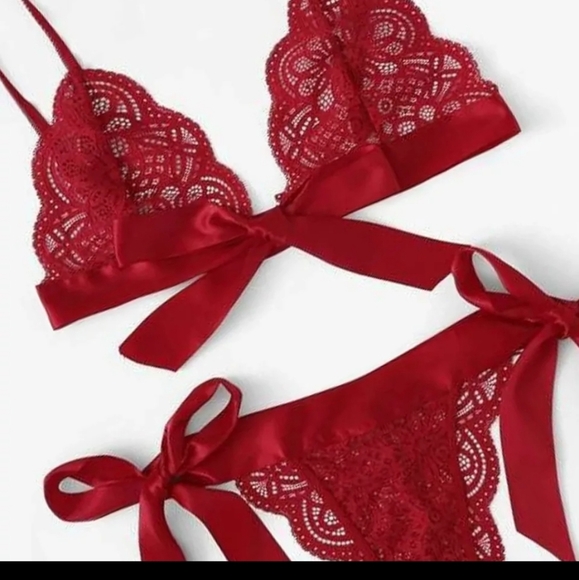 XL ONLY left! Lingerie Underwear Set Bow Ties Side panty Lace Bralette + Thong - Picture 3 of 4